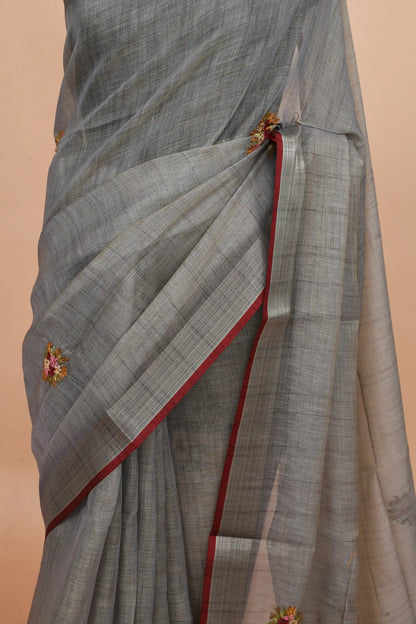 Kavya Steel Grey Saree featured