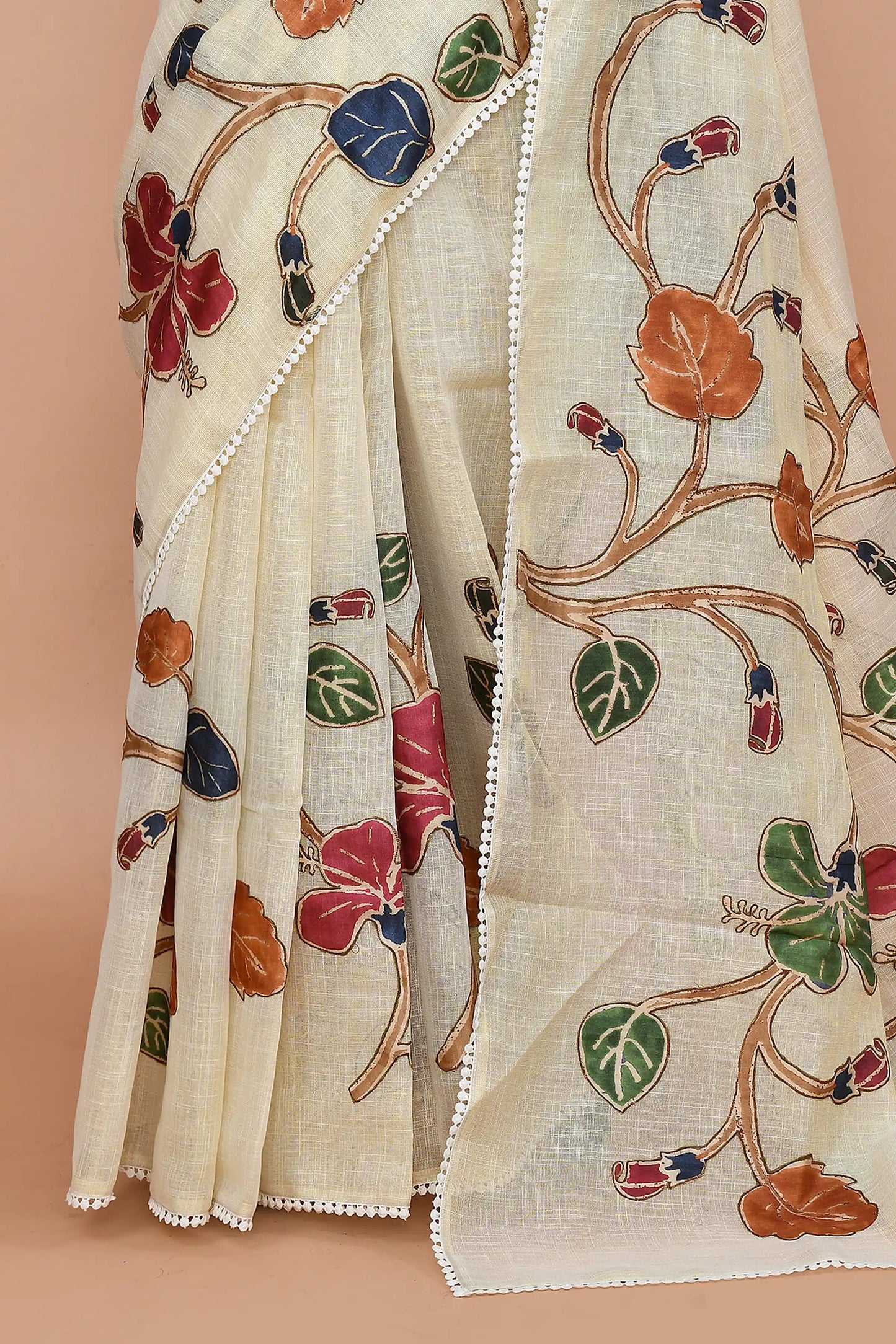 Nysa Rust & Coral Red Saree featured
