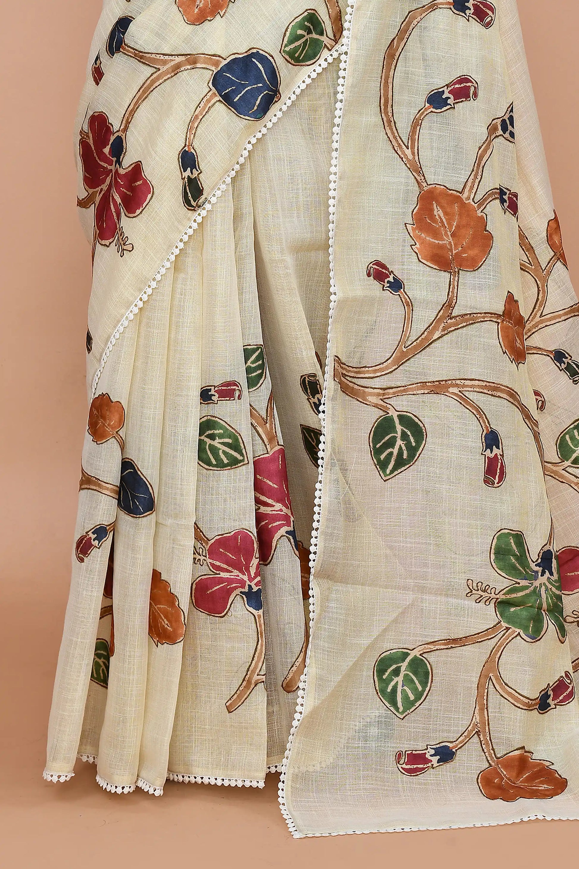 Nysa Rust & Coral Red Saree featured