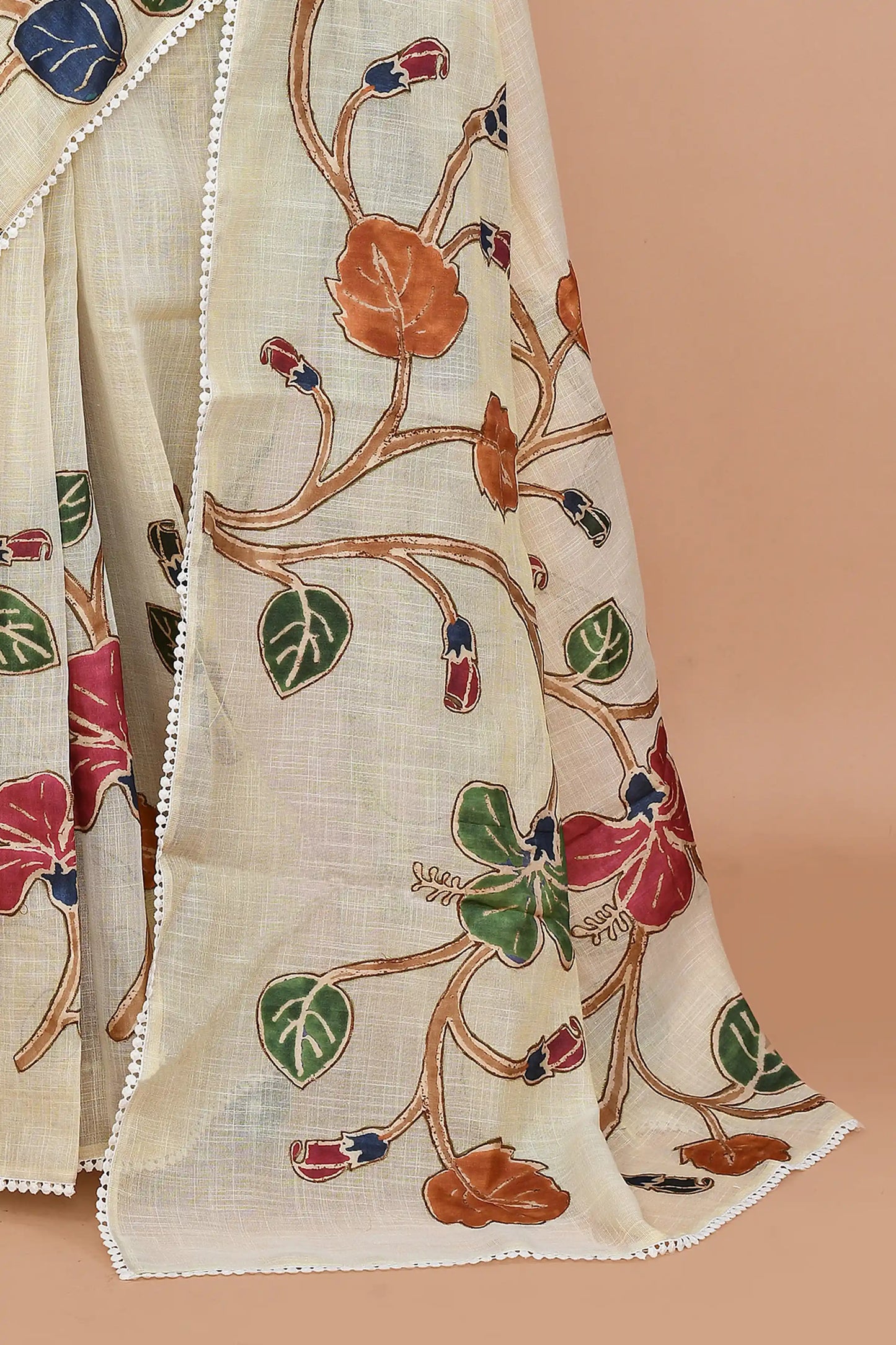 Nysa Rust & Coral Red Saree featured