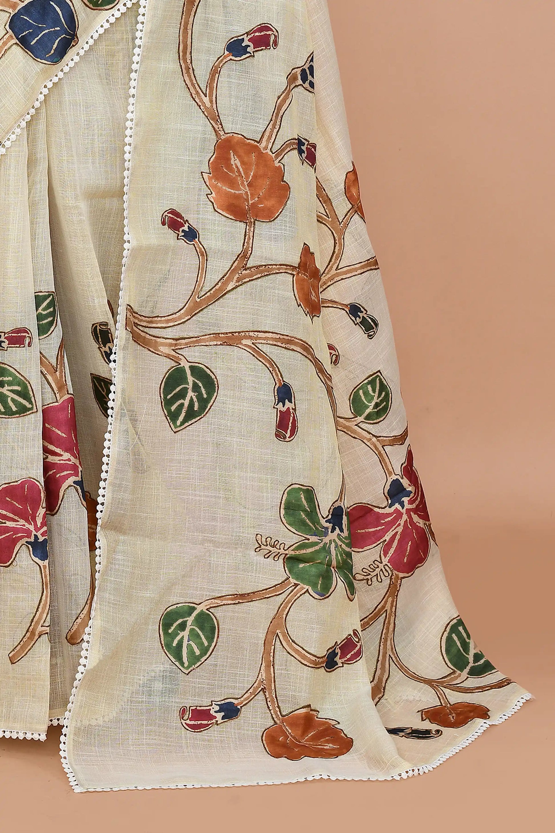 Nysa Rust & Coral Red Saree featured