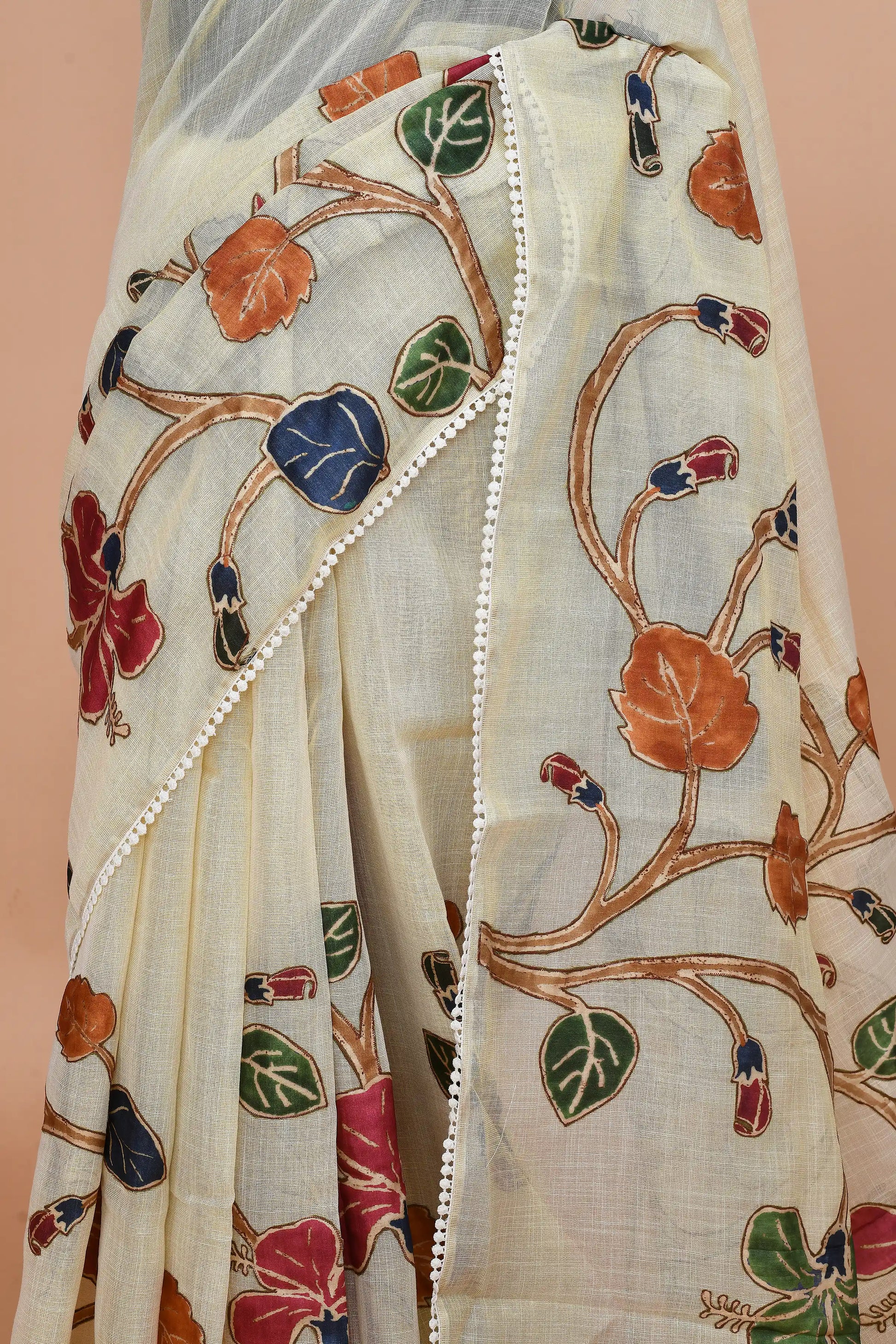 Nysa Rust & Coral Red Saree featured