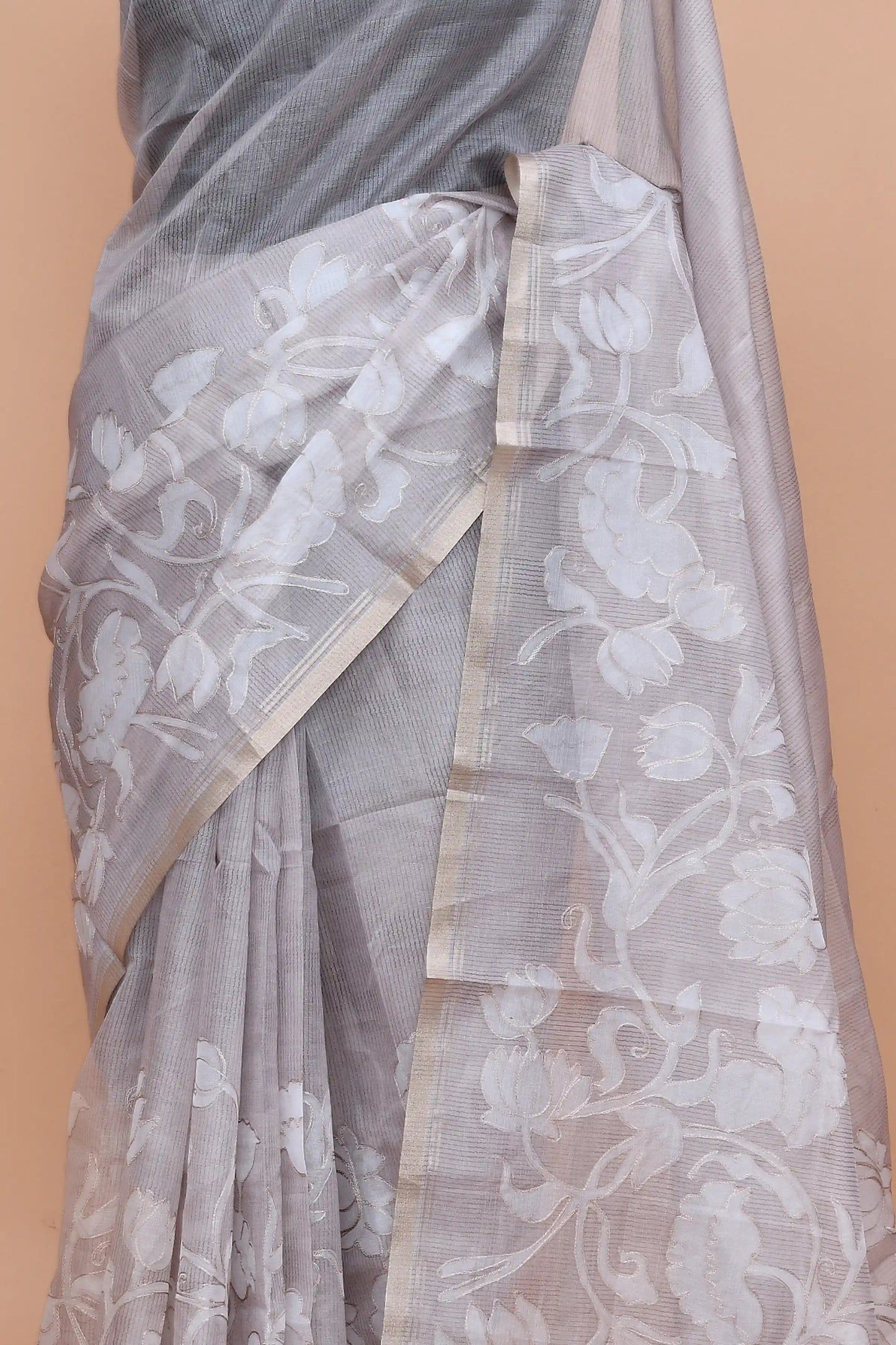 Veda Warm Taupe Beige Saree featured