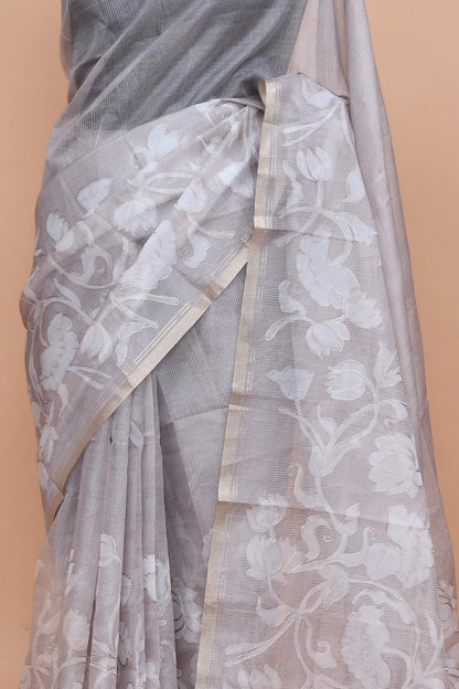Veda Warm Taupe Beige Saree featured