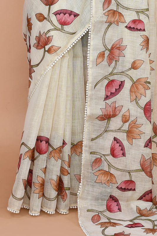 Tirzah Coral Pink & Ochre Saree featured