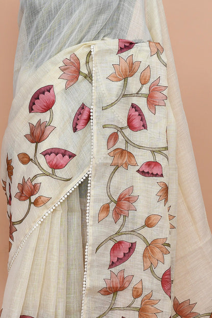 Tirzah Coral Pink & Ochre Saree featured