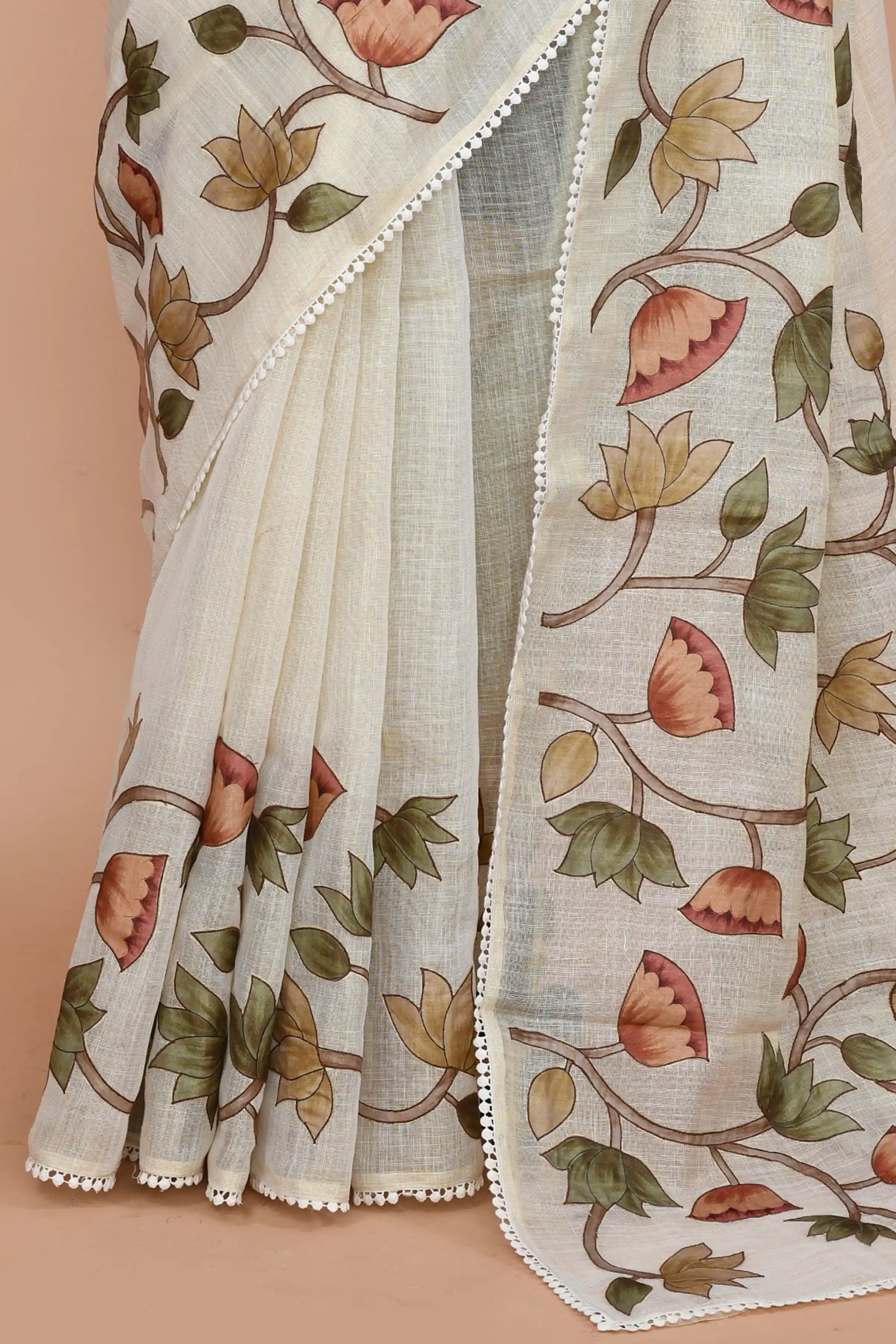 Tirzah Sage Green & Terracotta Saree featured