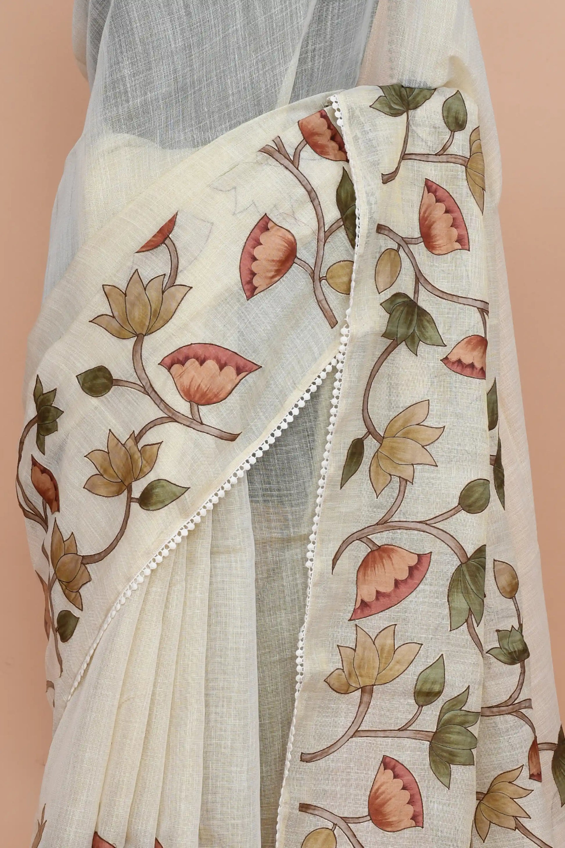 Tirzah Sage Green & Terracotta Saree featured