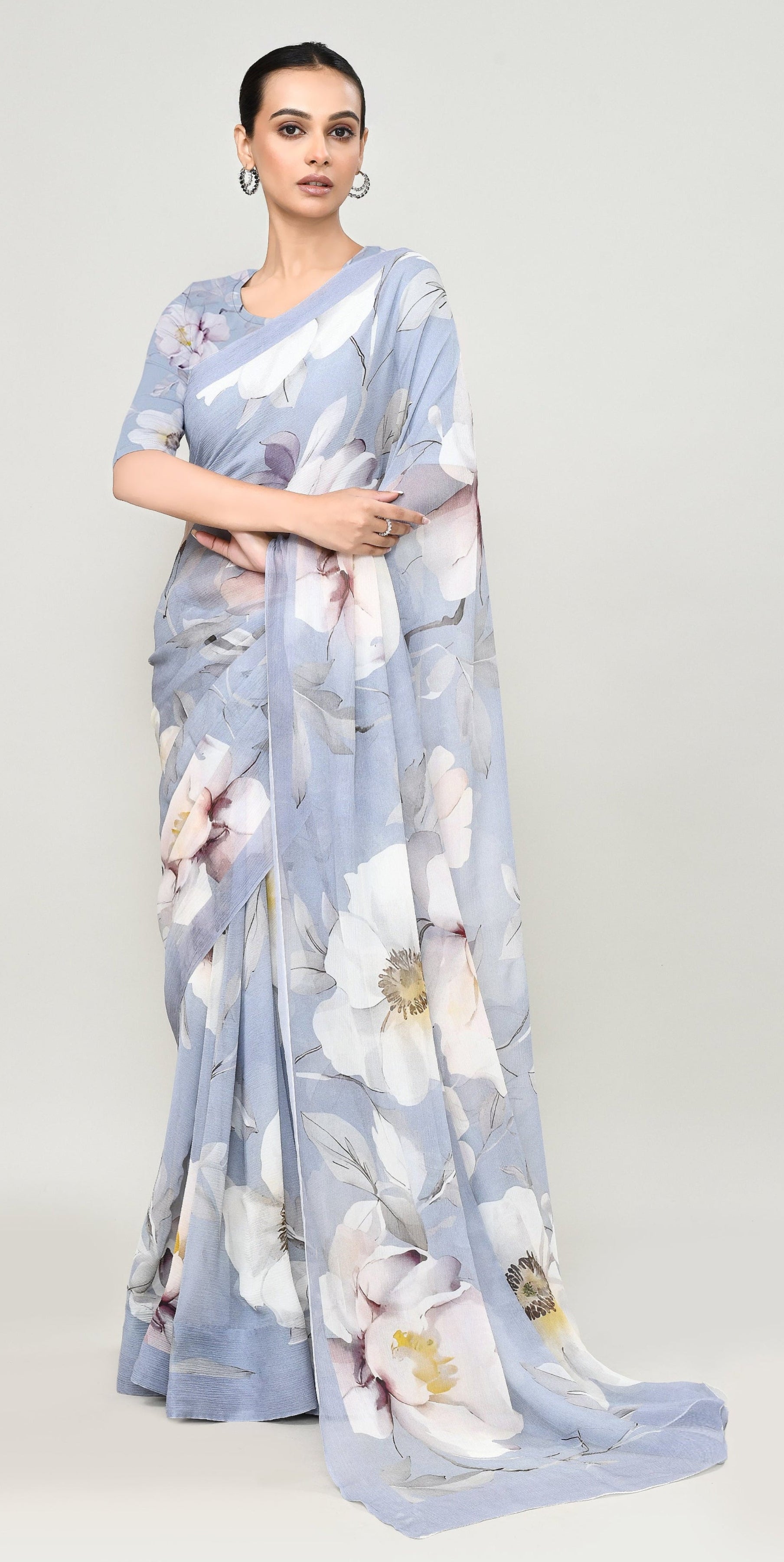 Petrel Blue Chiffon Silk Saree Saree