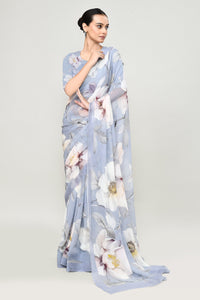Petrel Blue Chiffon Silk Saree Saree