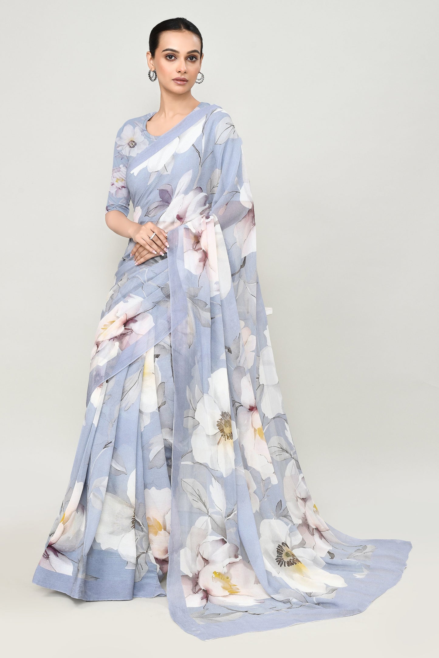 Petrel Blue Chiffon Silk Saree Saree