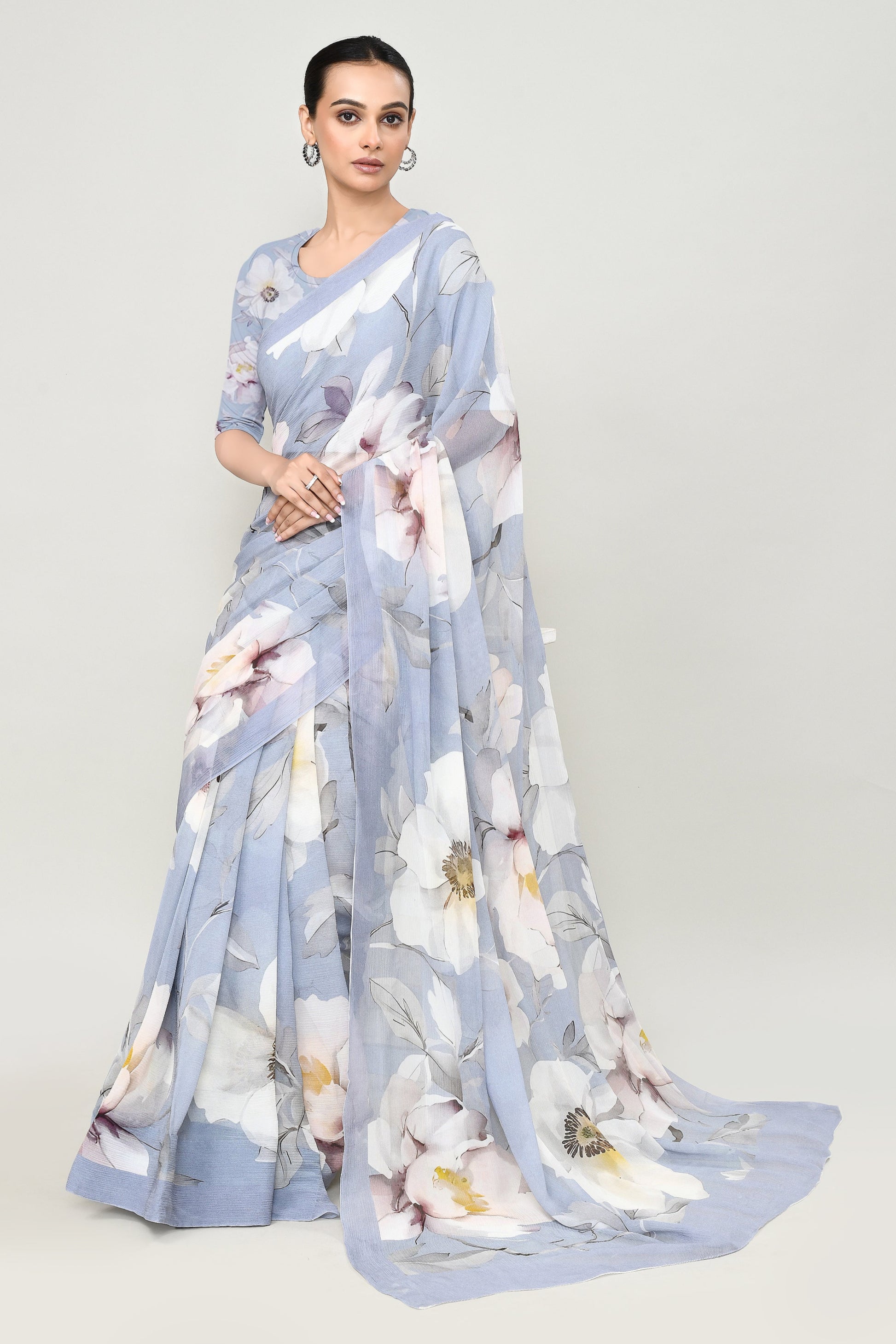 Petrel Blue Chiffon Silk Saree Saree