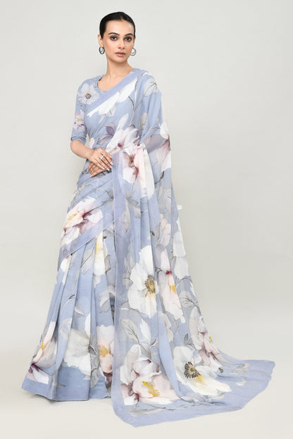 Petrel Blue Chiffon Silk Saree Saree
