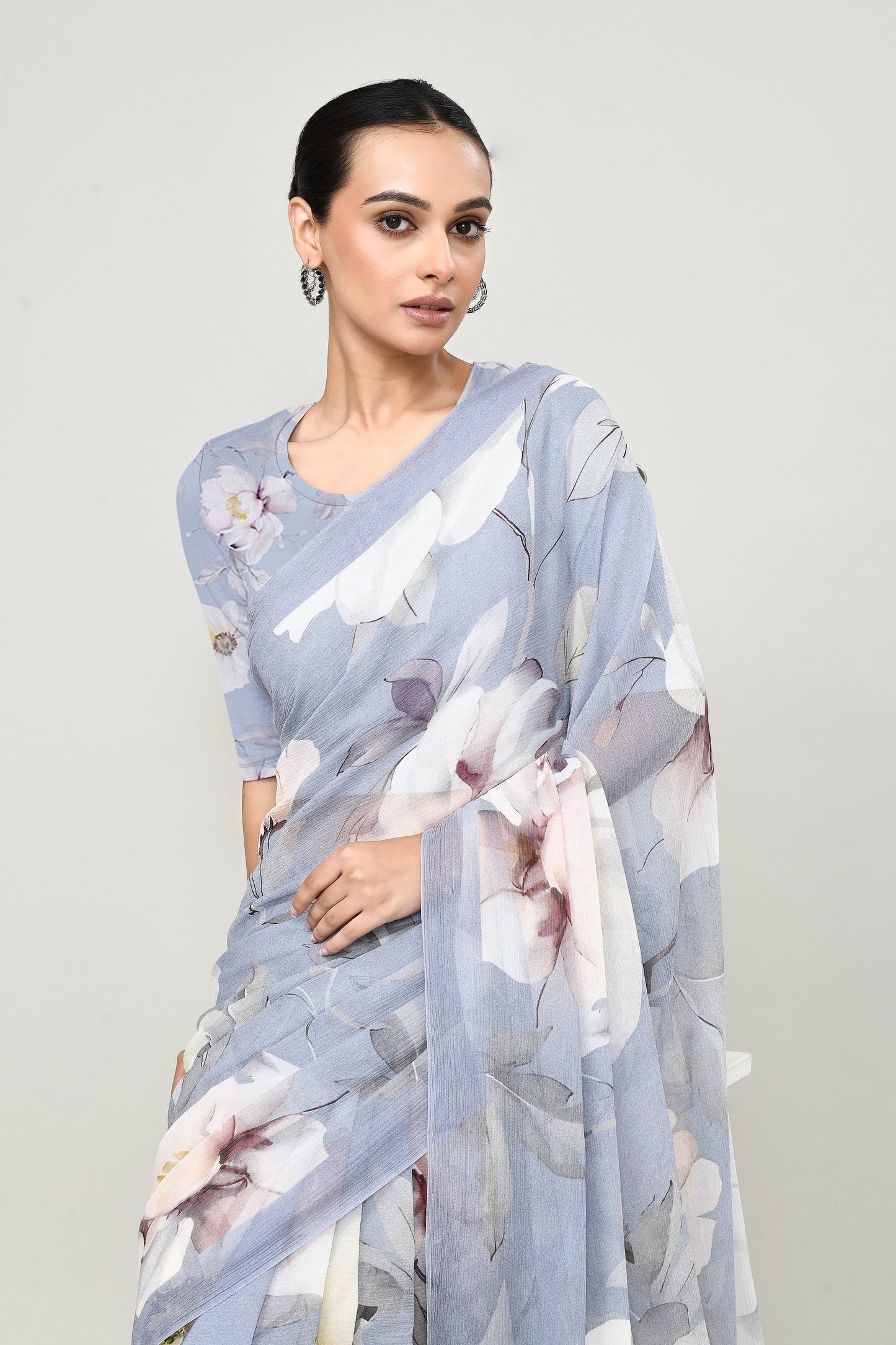 Petrel Blue Chiffon Silk Saree Saree