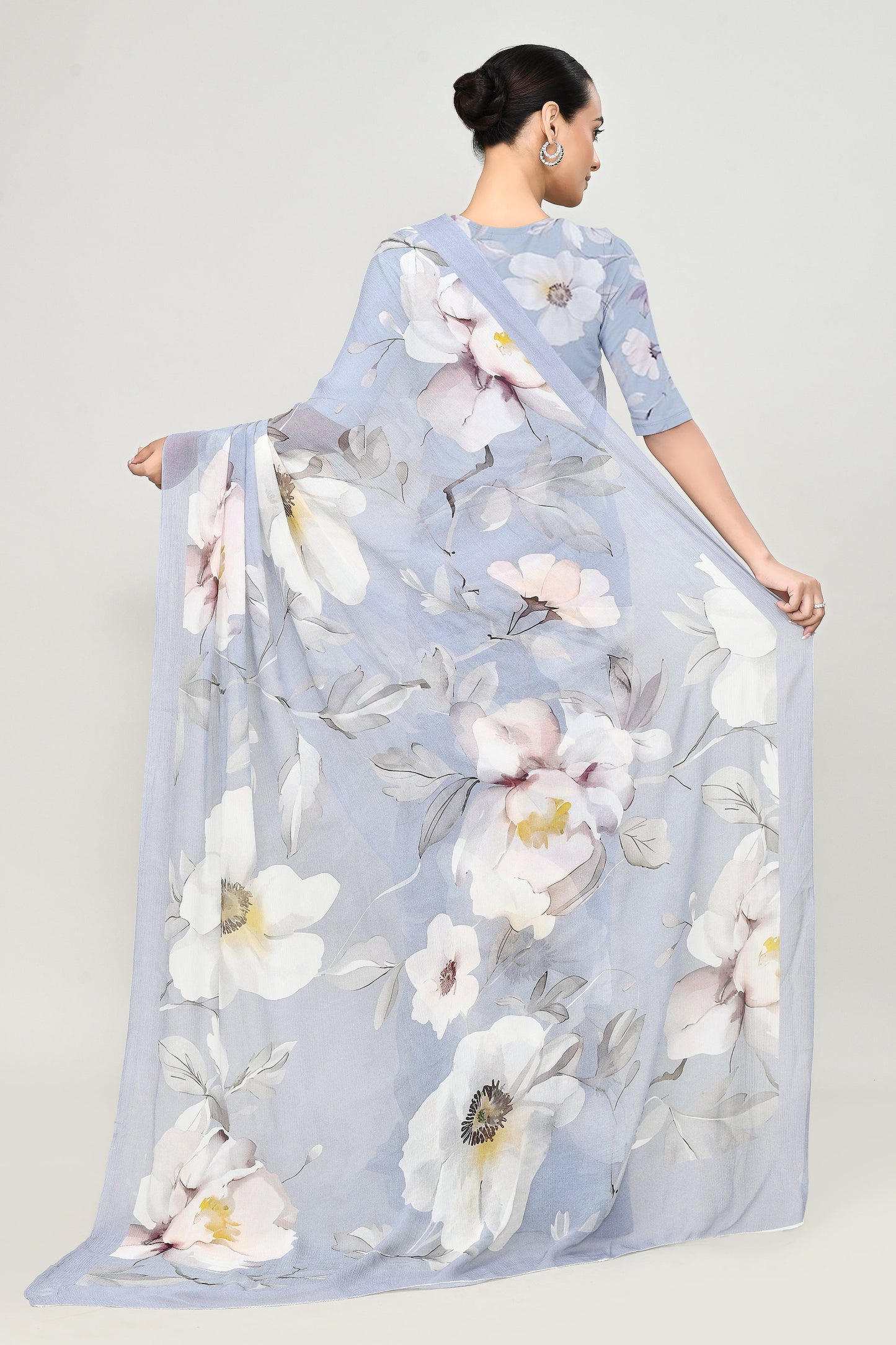 Petrel Blue Chiffon Silk Saree Saree