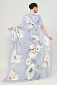 Petrel Blue Chiffon Silk Saree Saree
