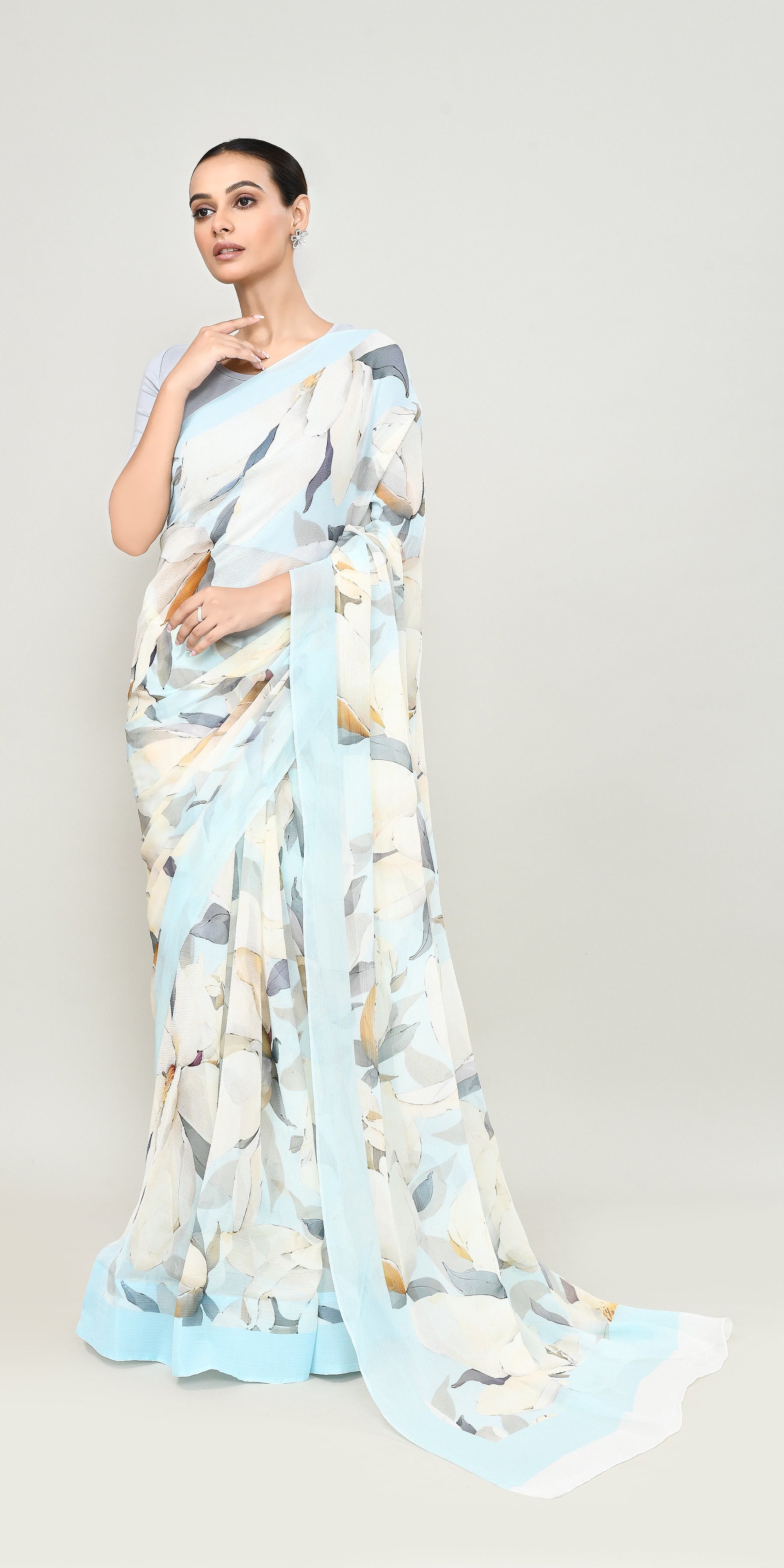 Soft Sky Blue Chiffon Silk Saree Saree