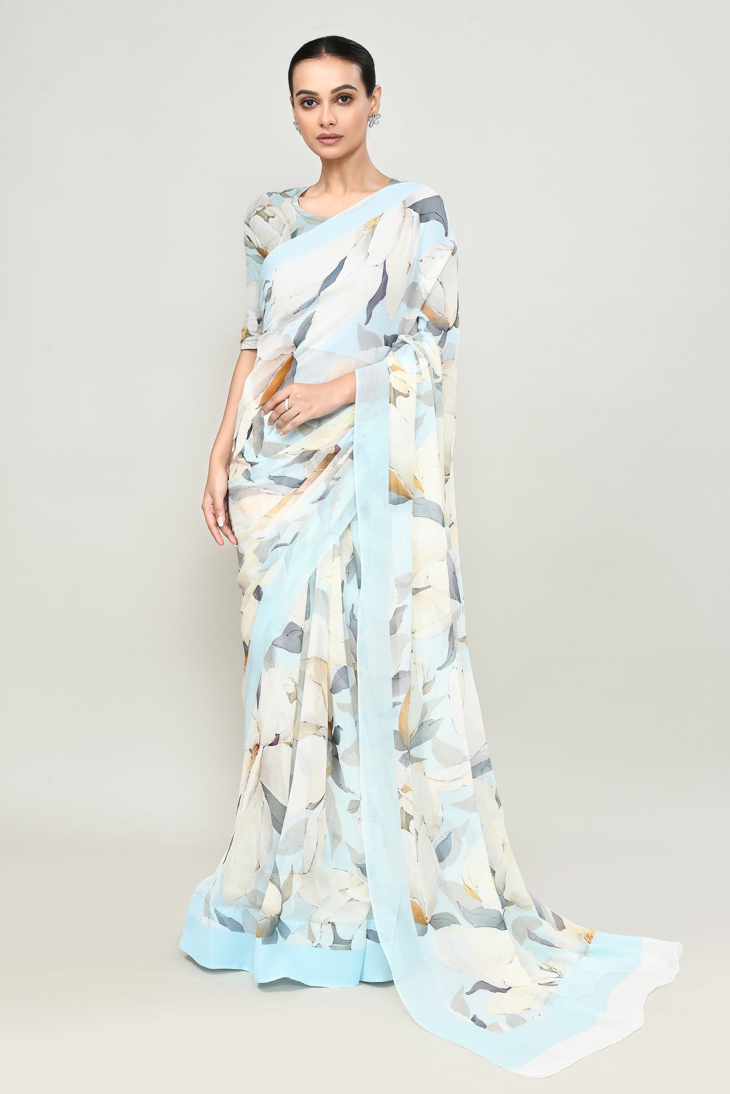 Soft Sky Blue Chiffon Silk Saree Saree