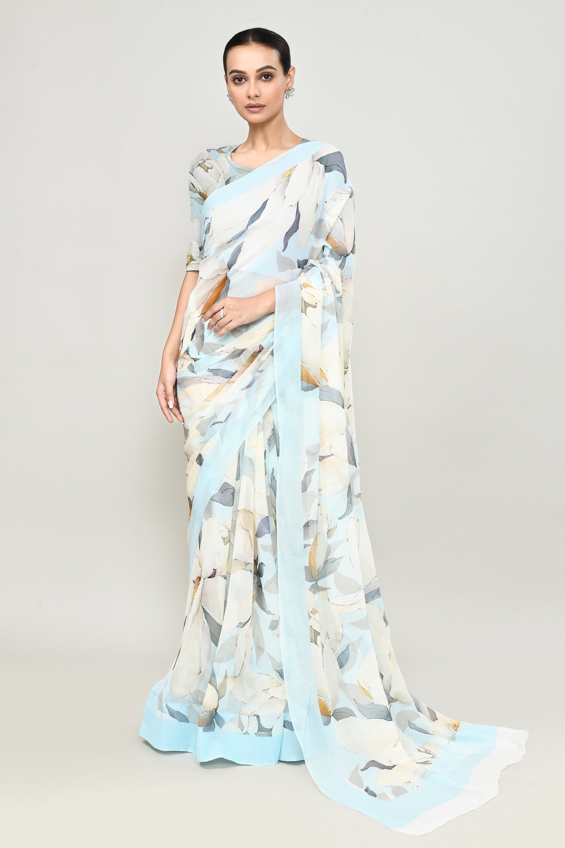 Soft Sky Blue Chiffon Silk Saree Saree