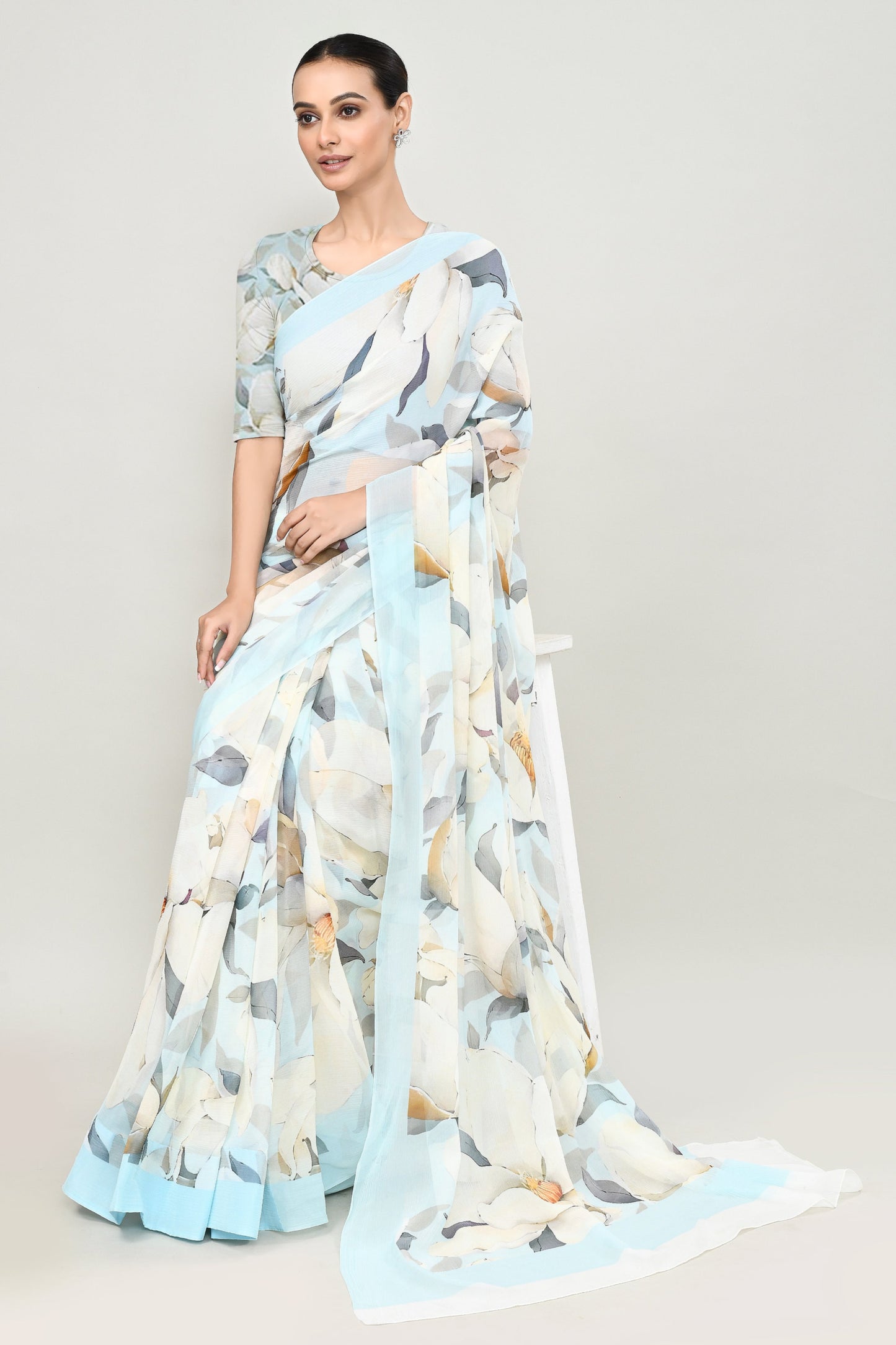 Soft Sky Blue Chiffon Silk Saree Saree