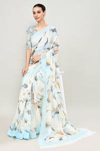 Soft Sky Blue Chiffon Silk Saree Saree