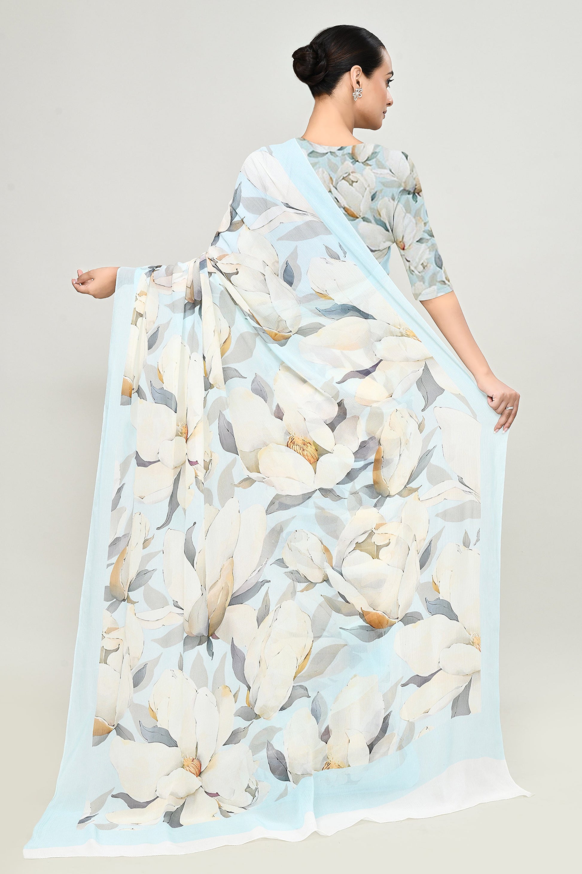 Soft Sky Blue Chiffon Silk Saree Saree