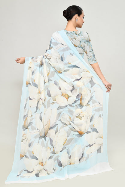 Soft Sky Blue Chiffon Silk Saree Saree