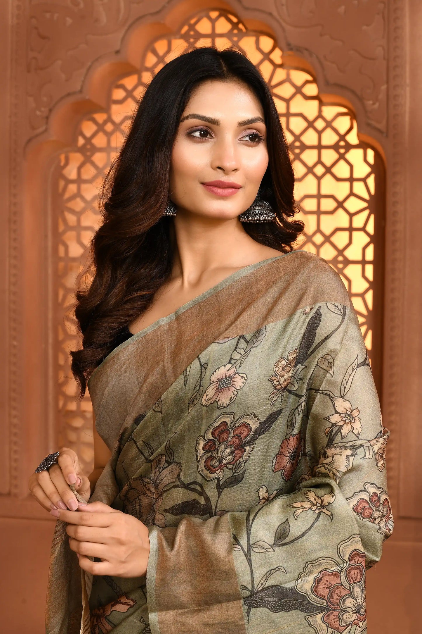 Aria Grace Saree Muted Sage Green featured
