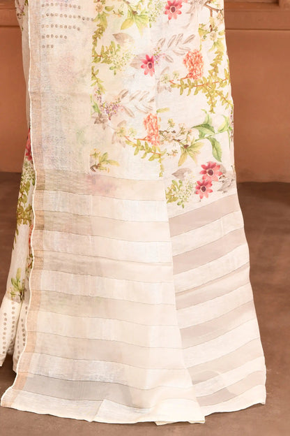 Indira Lenin Kora Saree Pastel White featured