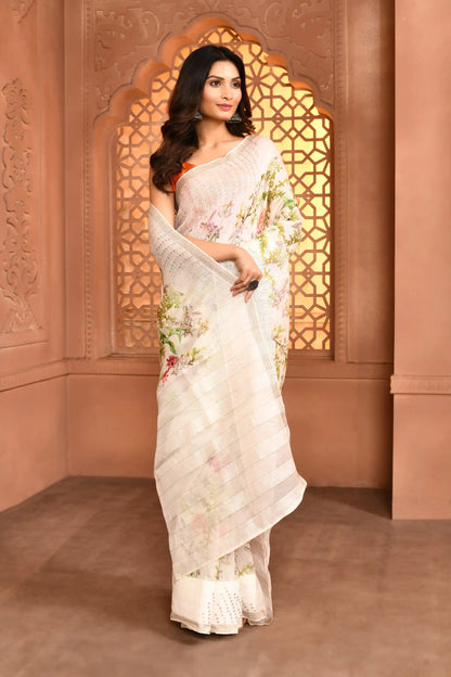 Indira Lenin Kora Saree Pastel White featured