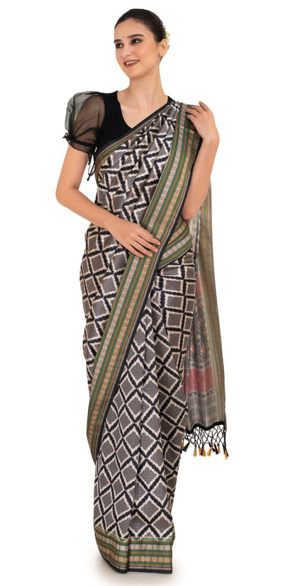 Patola Silk Saree with Black Checks Saree