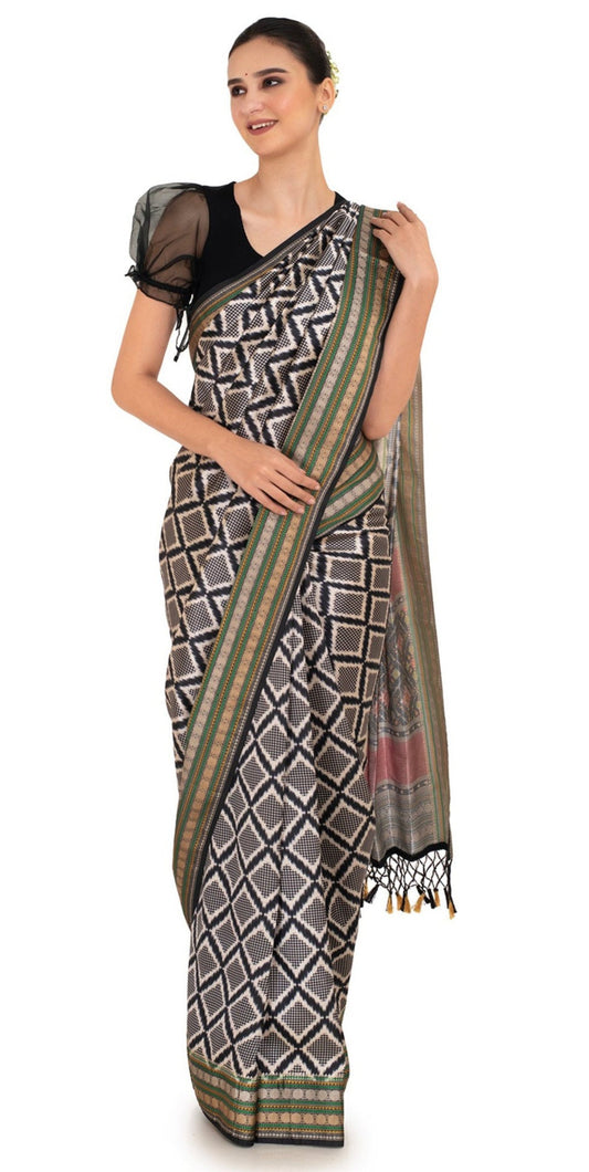 Patola Silk Saree with Black Checks Saree