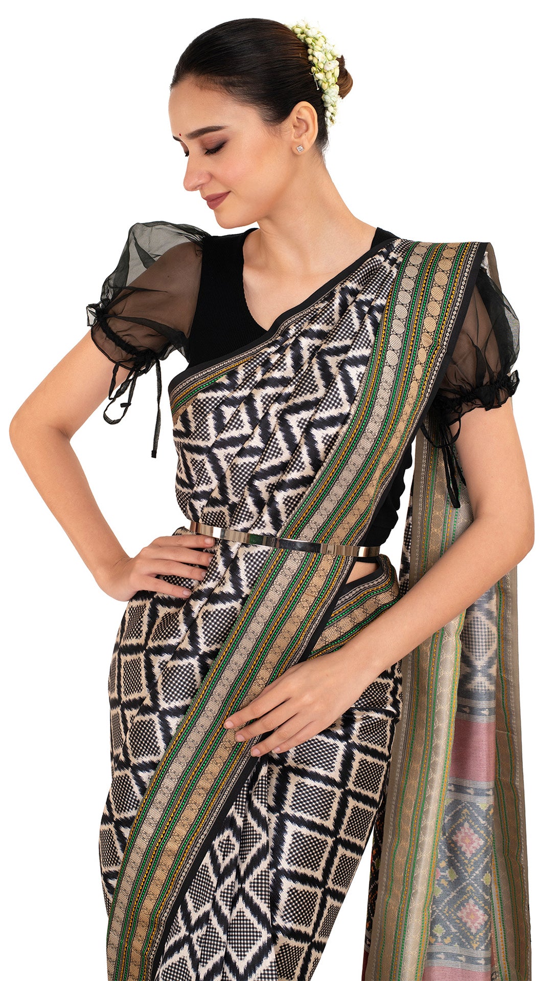 Patola Silk Saree with Black Checks Saree