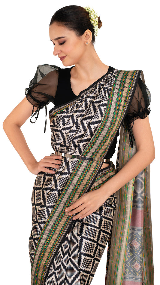 Patola Silk Saree with Black Checks Saree