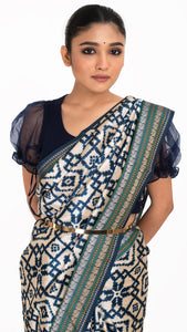 Blue Patola Silk Saree with Ikkat Pattern