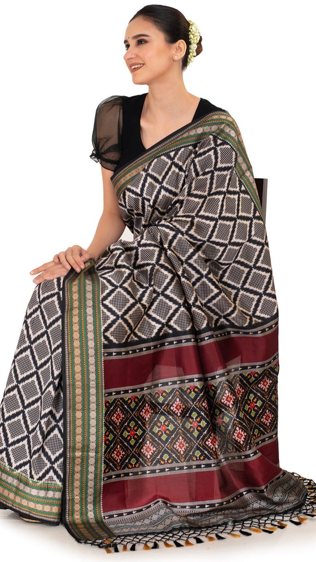Patola Silk Saree with Black Checks Saree