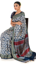 Load image into Gallery viewer, Blue Patola Silk Saree with Ikkat Pattern