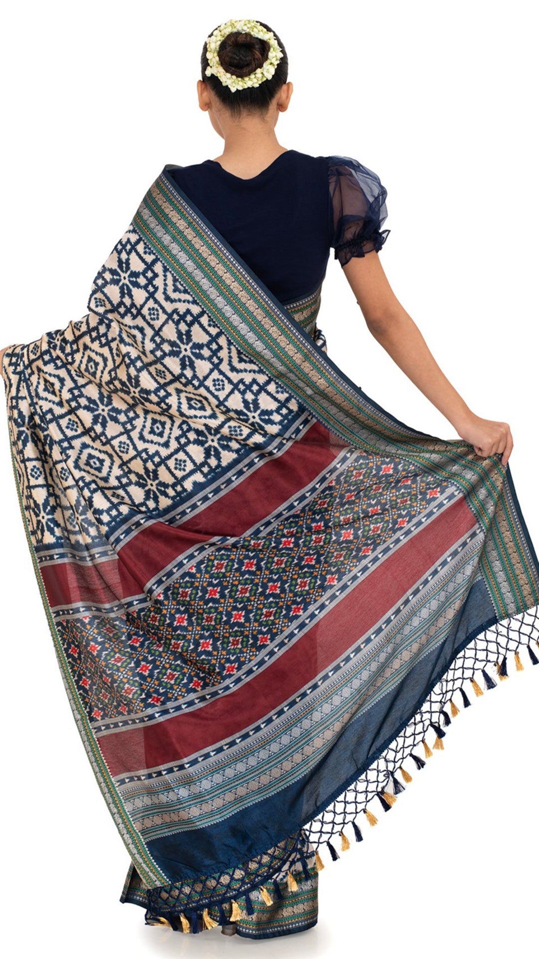 Blue Patola Silk Saree with Ikkat Pattern Saree