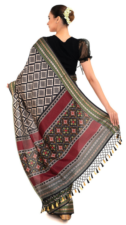 Patola Silk Saree with Black Checks Saree