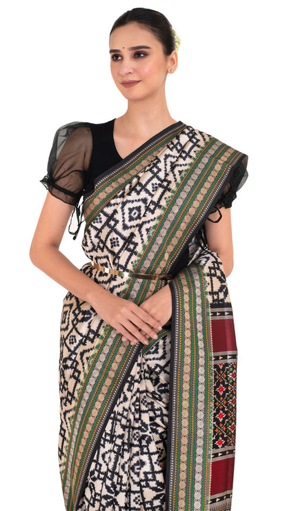 Black Patola Silk Saree with Ikkat Pattern Saree