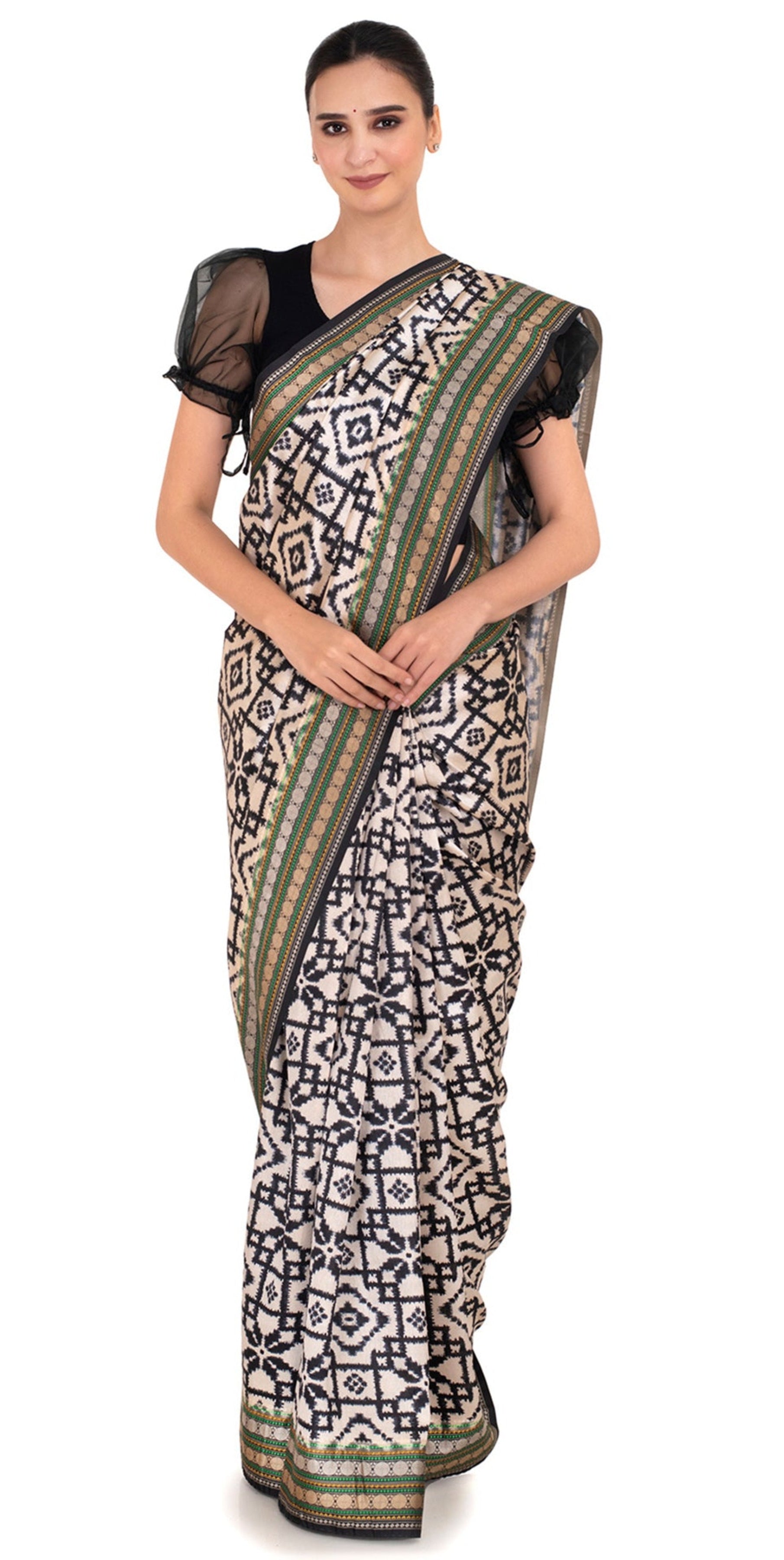 Black Patola Silk Saree with Ikkat Pattern Saree
