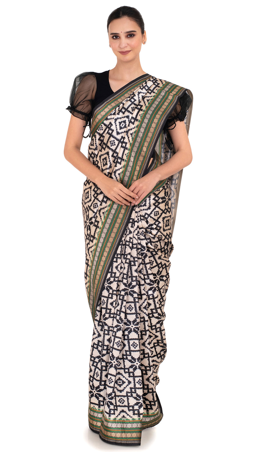 Black Patola Silk Saree with Ikkat Pattern Saree