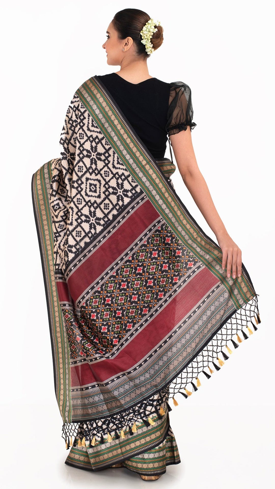 Black Patola Silk Saree with Ikkat Pattern Saree