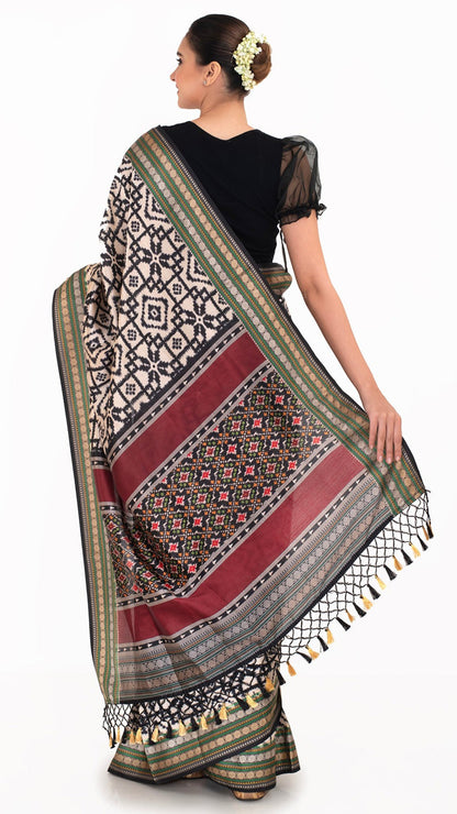 Black Patola Silk Saree with Ikkat Pattern Saree