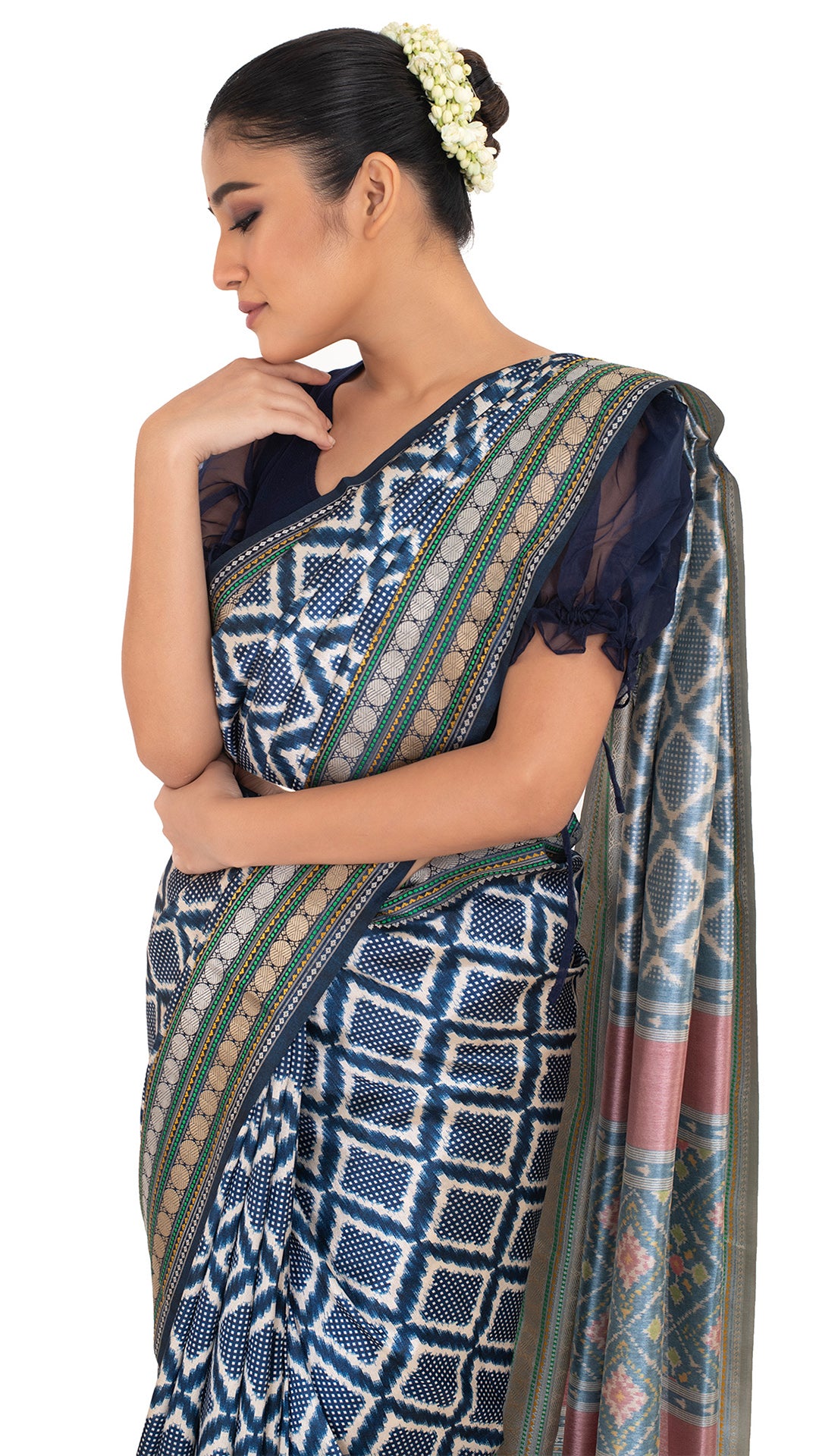 Patola Pallu Saree with Blue Checks Saree