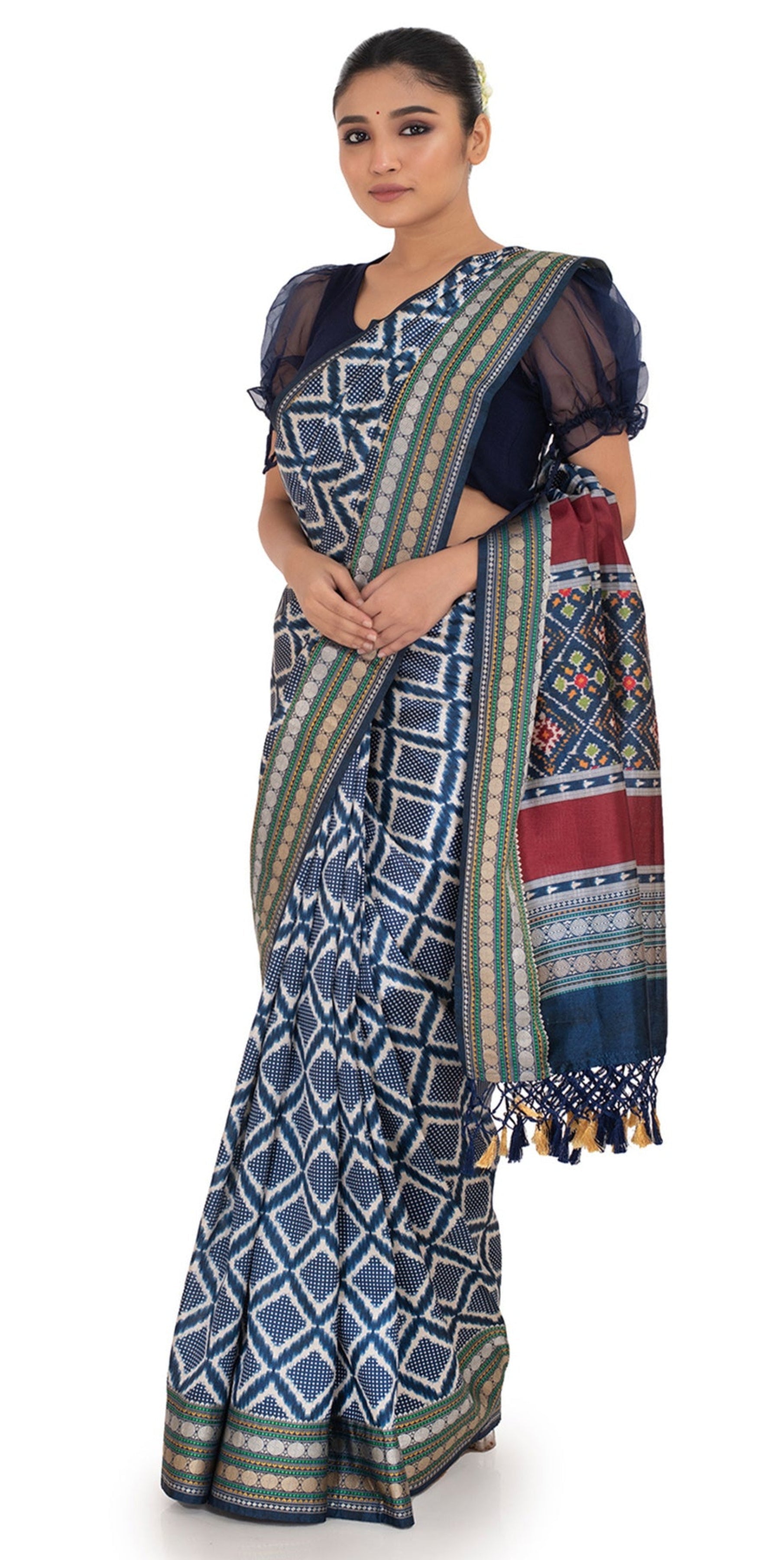 Patola Pallu Saree with Blue Checks Saree