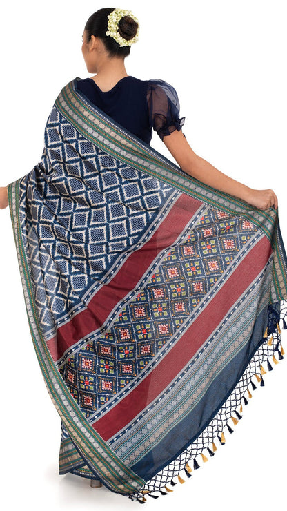 Patola Pallu Saree with Blue Checks Saree