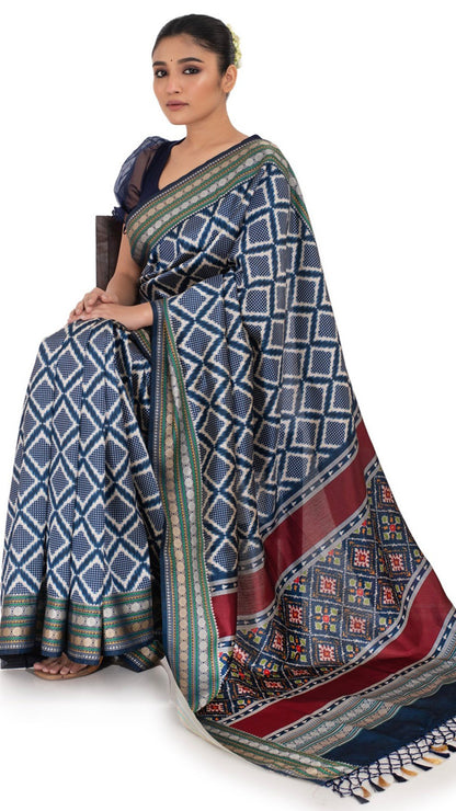 Patola Pallu Saree with Blue Checks Saree