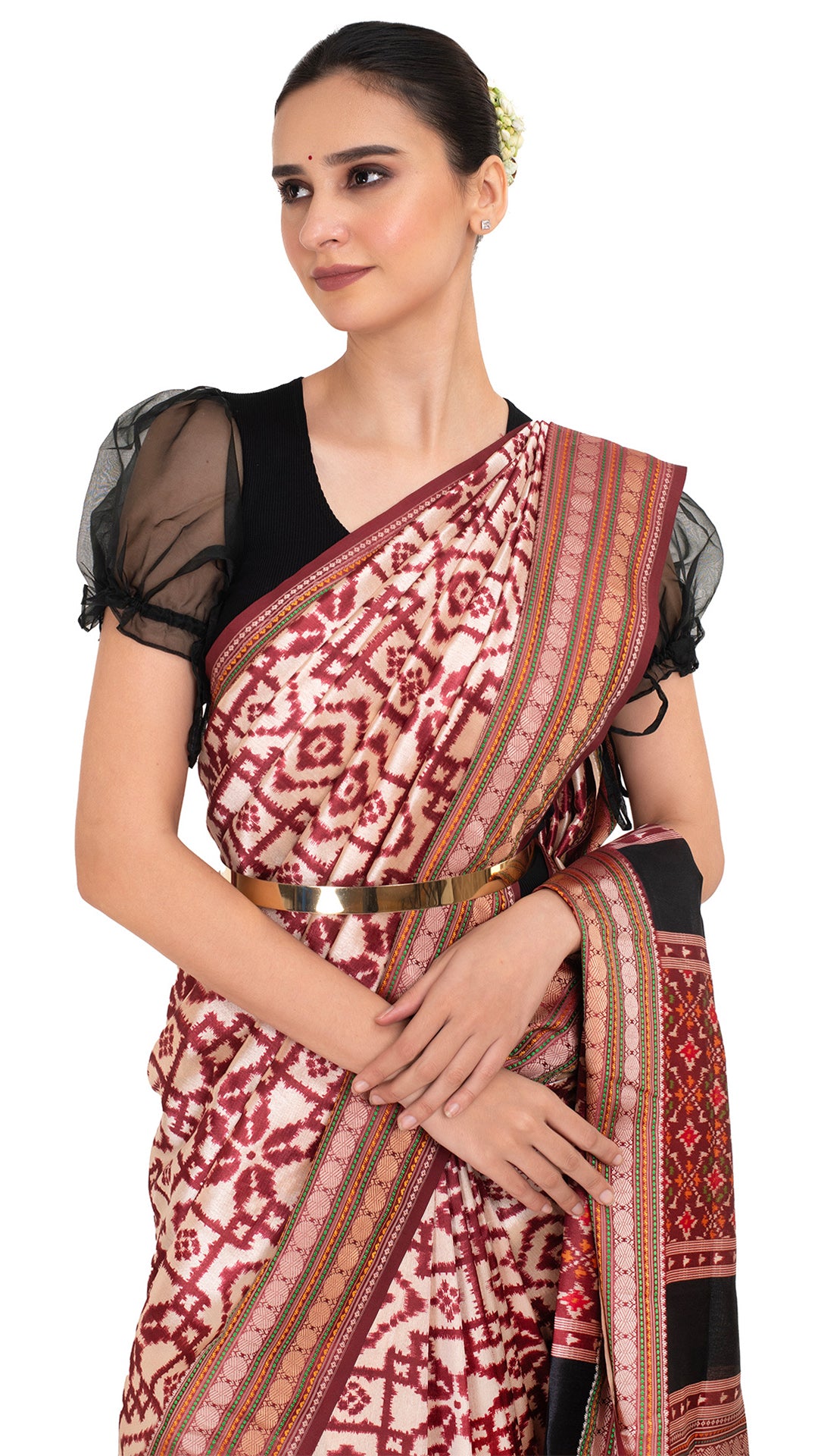 Maroon Patola Silk Saree with Ikkat Pattern Saree