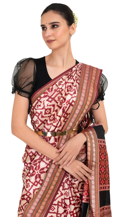 Maroon Patola Silk Saree with Ikkat Pattern Saree